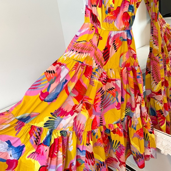 FARM RIO Neon Macaws Midi Puff Sleeve Dress - Picture 7 of 7